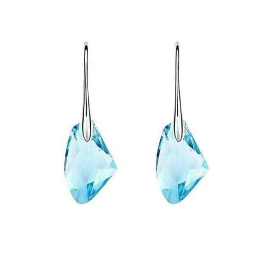 Silver Stemmed Turquoise Glass Dangly Earrings