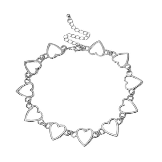Silver Chunky Heart Links Bracelet With a Lobster Catch