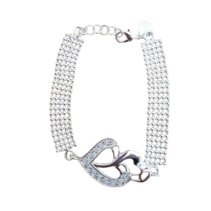 Silver Cubic Zirconia Beaded Band With a Heart Centre Bracelet