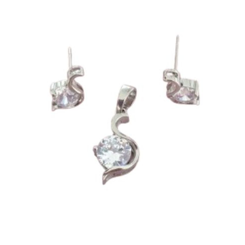 Silver Cubic Zirconia Hook Design Pendant and Earrings