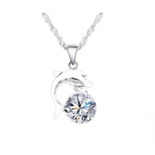 Silver Dolphin Pendant on a Cubic Zirconia Solitaire Stone