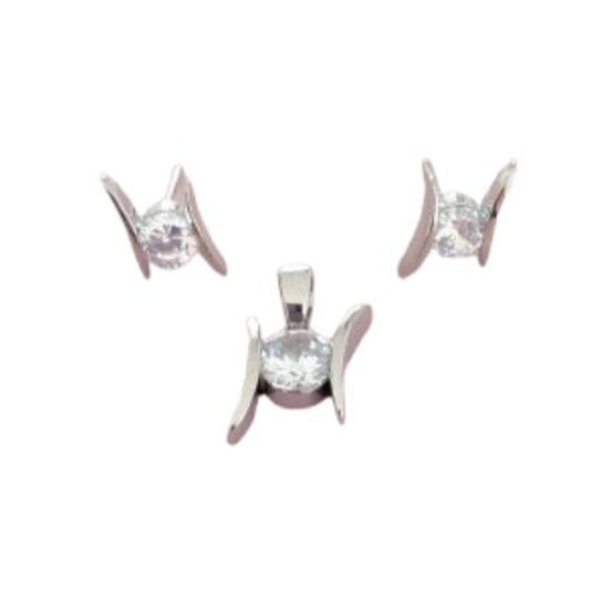 Silver Edged Jewellery Set With a Solitaire CZ Middle Stone