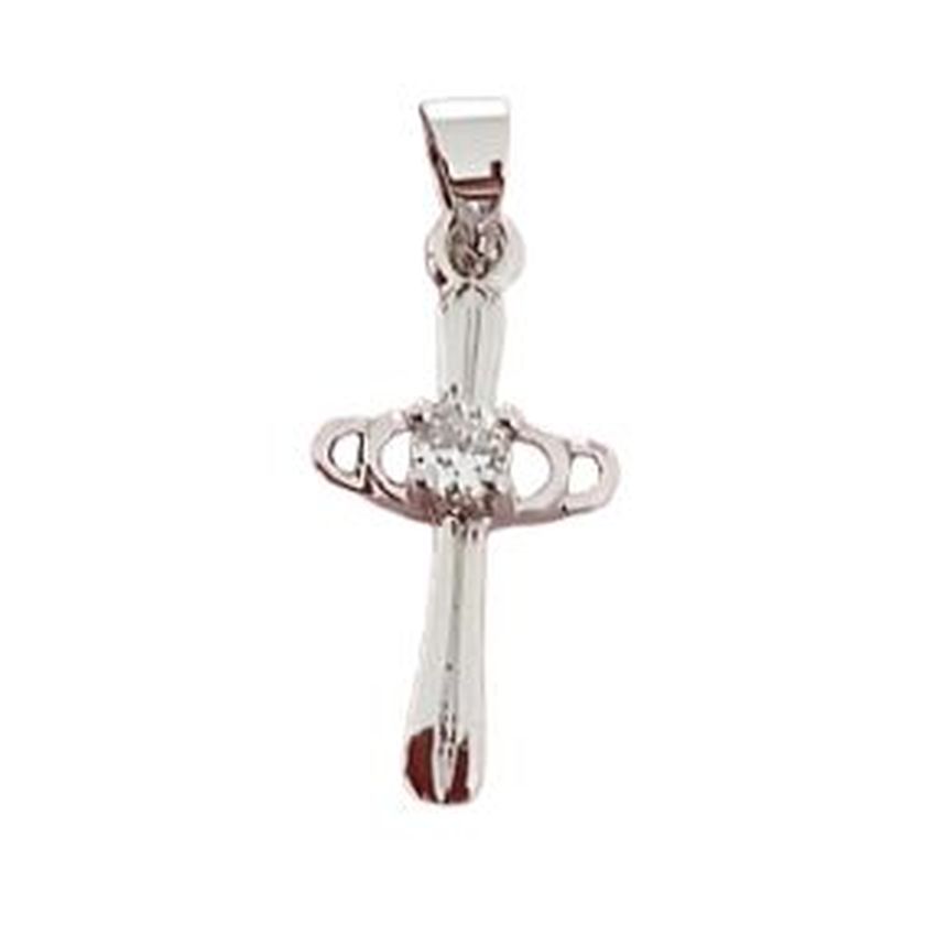 Silver Fashion Cross Pendant With A Centre Stone