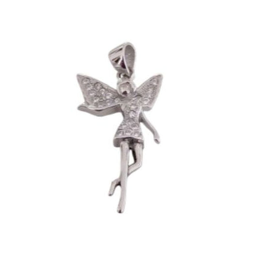 Silver Large Cubic Zirconia Flying Fairy Pendant With Wings