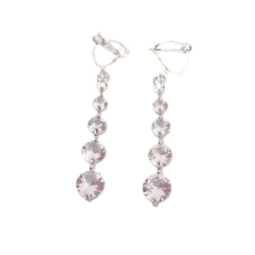 Silver Multi Stone Drop Clip On Earrings