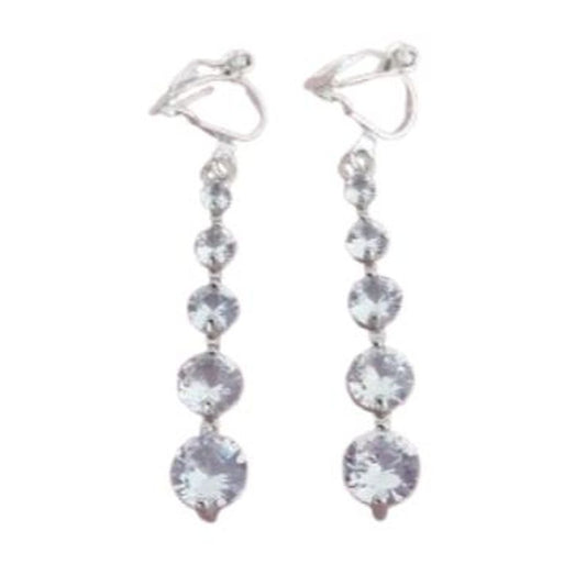 Silver Multi Stone Drop Clip On Earrings