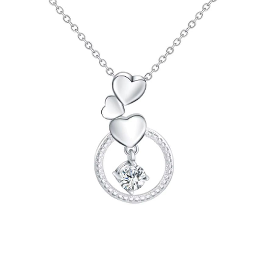 Silver Open Circle Pendant With A Drop Cubic Zirconia Stone