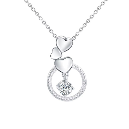 Silver Open Circle Pendant With A Drop Cubic Zirconia Stone