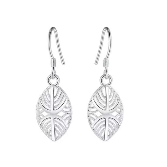 Silver Small Leaf Dangly Earrings