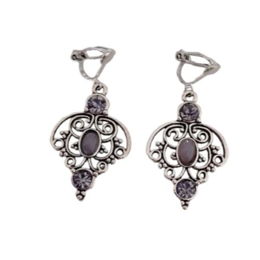 Silver Vintage Filigree Drop Clip On Earrings