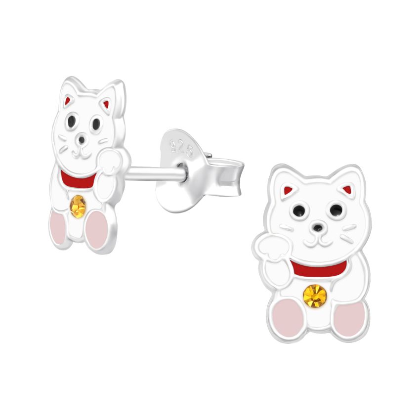 Sitting Cat Sterling Silver Stud Earrings