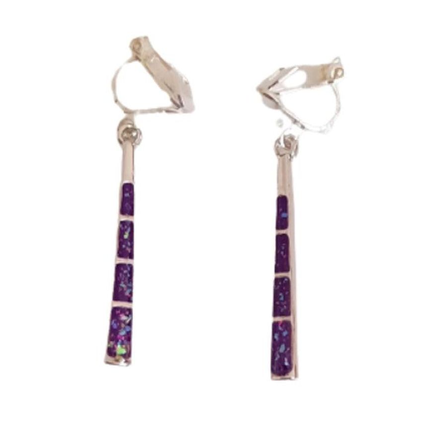 Slim Purple Bar Drop Clip On Earrings