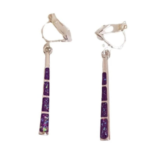 Slim Purple Bar Drop Clip On Earrings