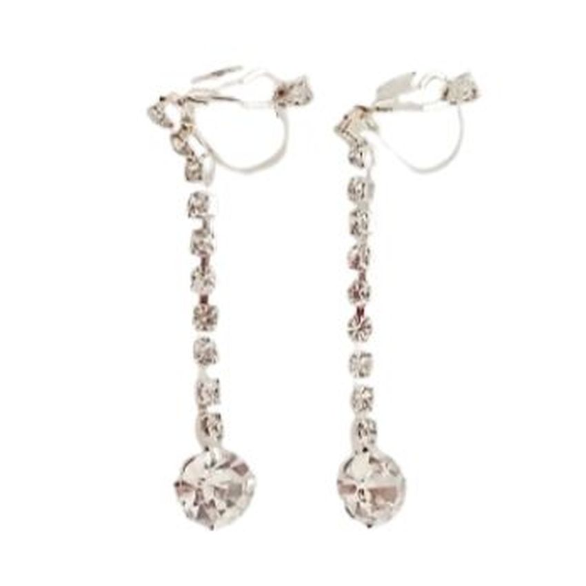 Slim Cubic Zirconia Drop Clip On Earrings
