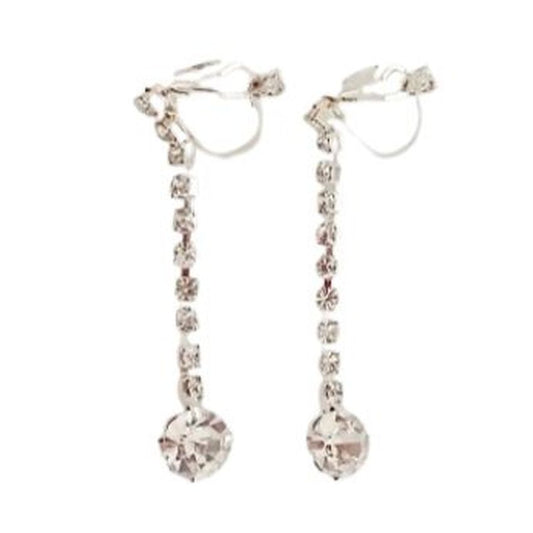 Slim Cubic Zirconia Drop Clip On Earrings