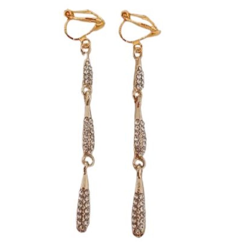Slim Diamante And Gold Clip On Earrings