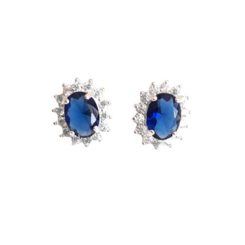 Small Blue Cubic Zirconia Silver Earrings