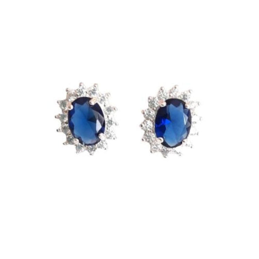 Small Blue Cubic Zirconia Silver Earrings