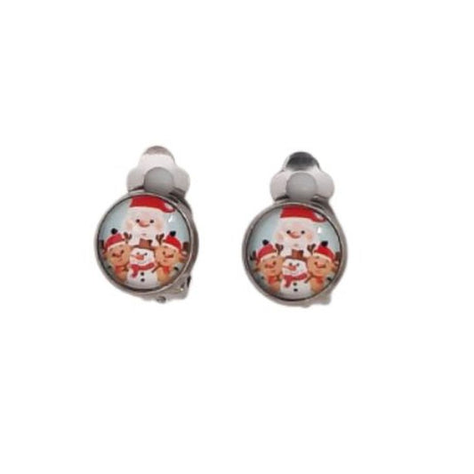 Small Christmas Scene Clip On Earrings