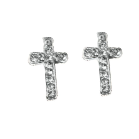 Small Crystal Square Cross Clip On Earrings
