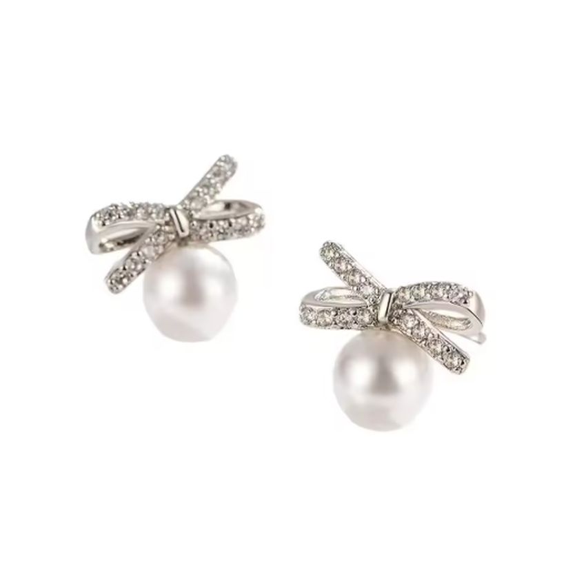 Small Diamante And Pearl Clip On Earrings
