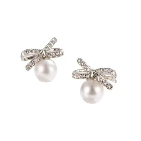 Small Diamante And Pearl Clip On Earrings