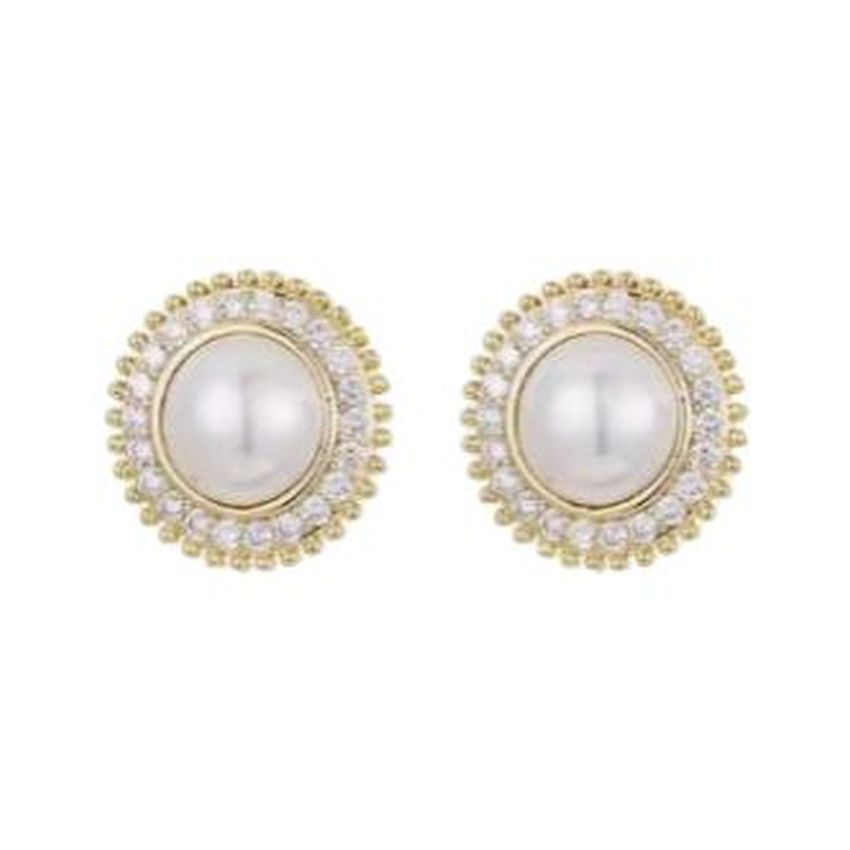 Small Diamante And Pearl Clip On Earrings