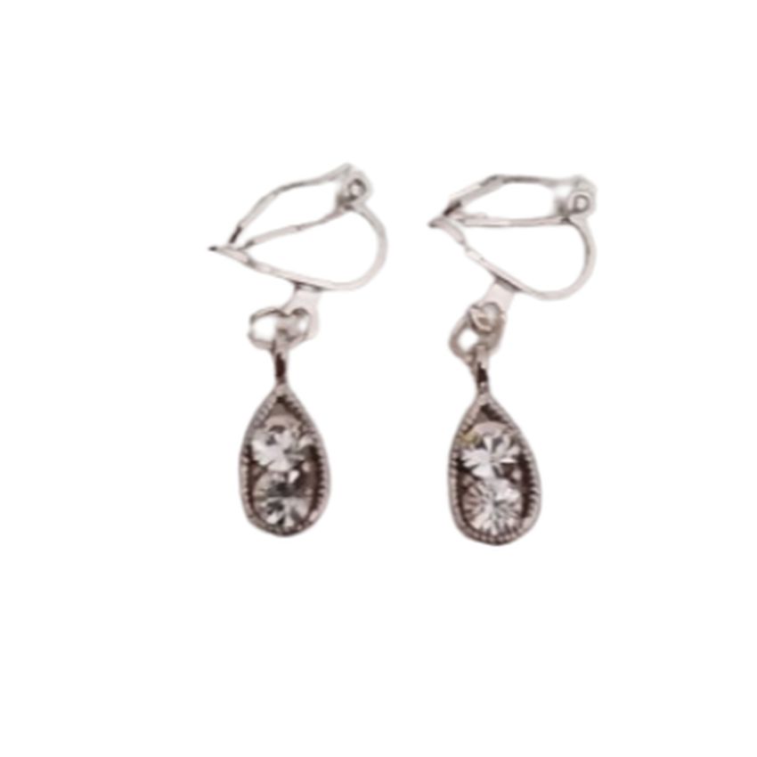 Small Diamante And Silver Clip On Earrings