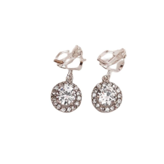 Small Diamante And Silver Clip On Earrings