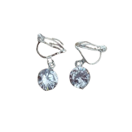 Small Diamante And Silver Clip On Earrings
