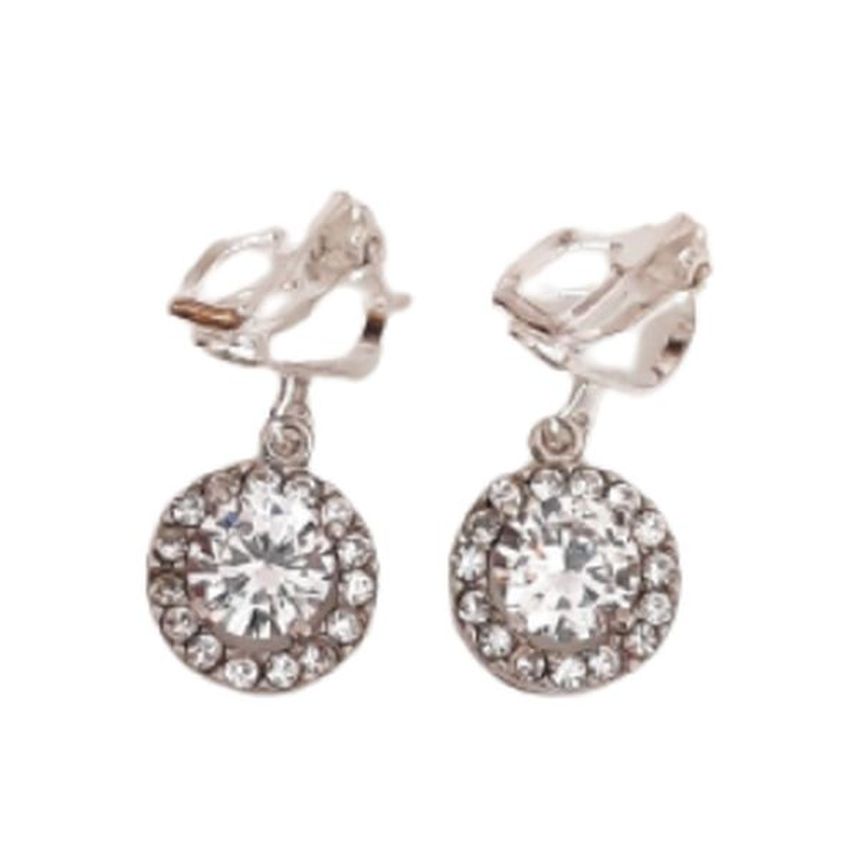 Small Diamante And Silver Clip On Earrings