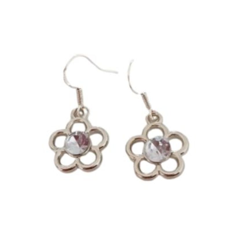 Small Drop Open Silver CZ Flower Earrings