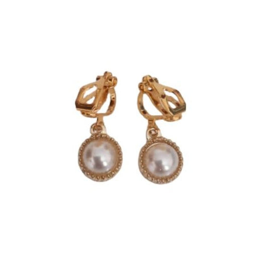 Small Gold Pearl Drop Clip On Earrings