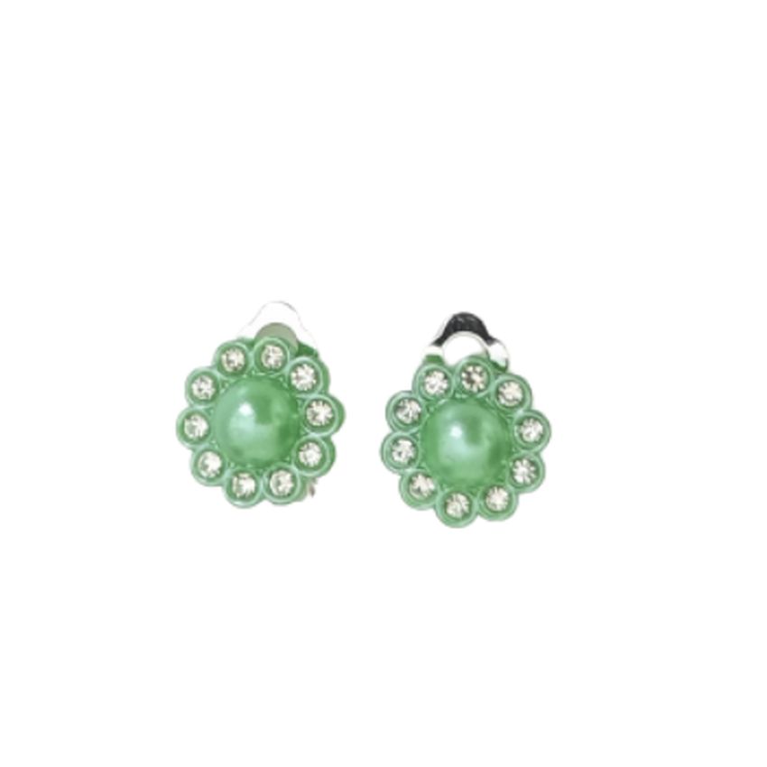 Small Green Circle Stud Clip On Earrings
