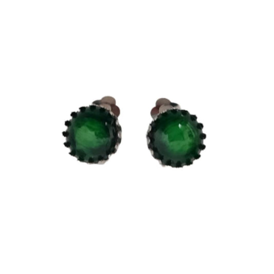 Small Green Circle Stud Clip On Earrings