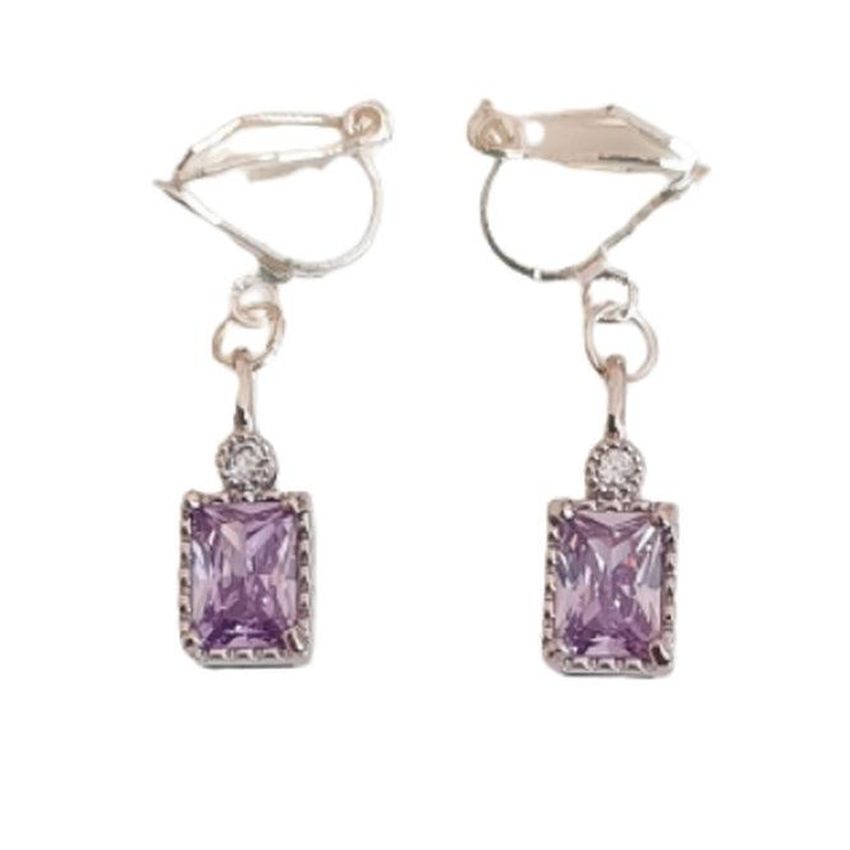 Small Light Purple Clip On Diamante Earrings