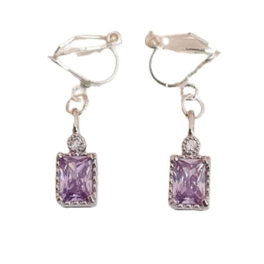 Small Light Purple Clip On Diamante Earrings