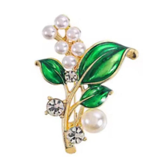 Small Plant Brooch Set With Diamante Stones