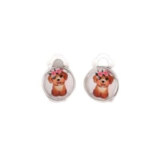 Small Round Dog Clip On Earrings