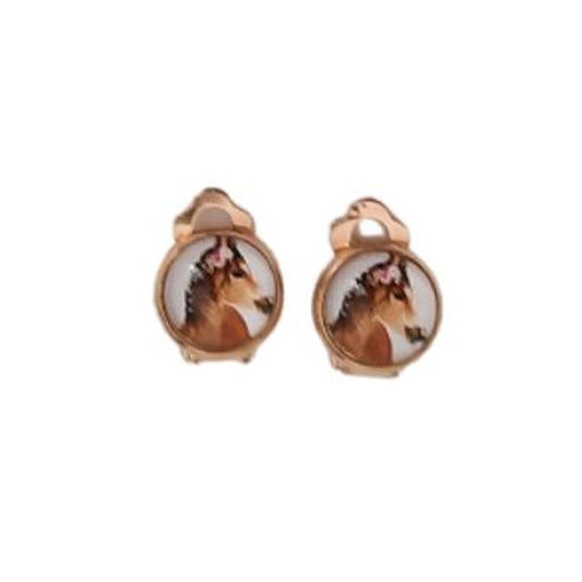Small Round Horse Clip On Earrings