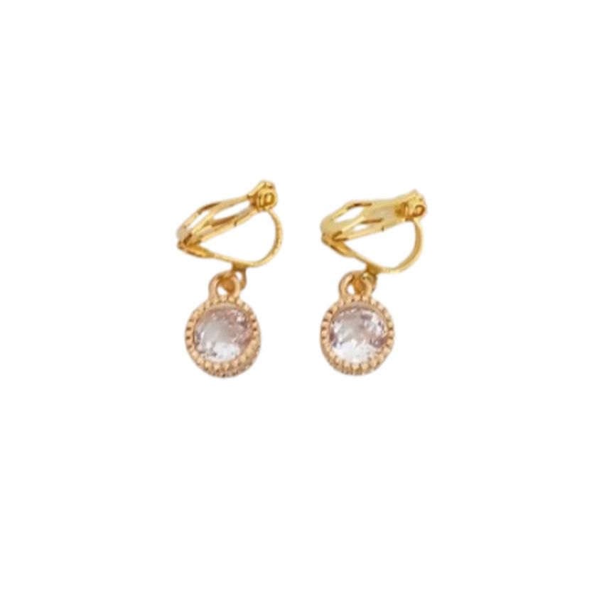 Small Shimmer Diamante And Gold Clip On Earrings