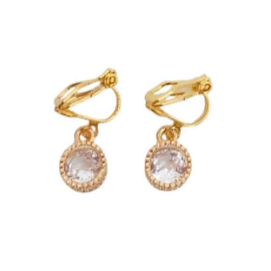 Small Shimmer Diamante And Gold Clip On Earrings