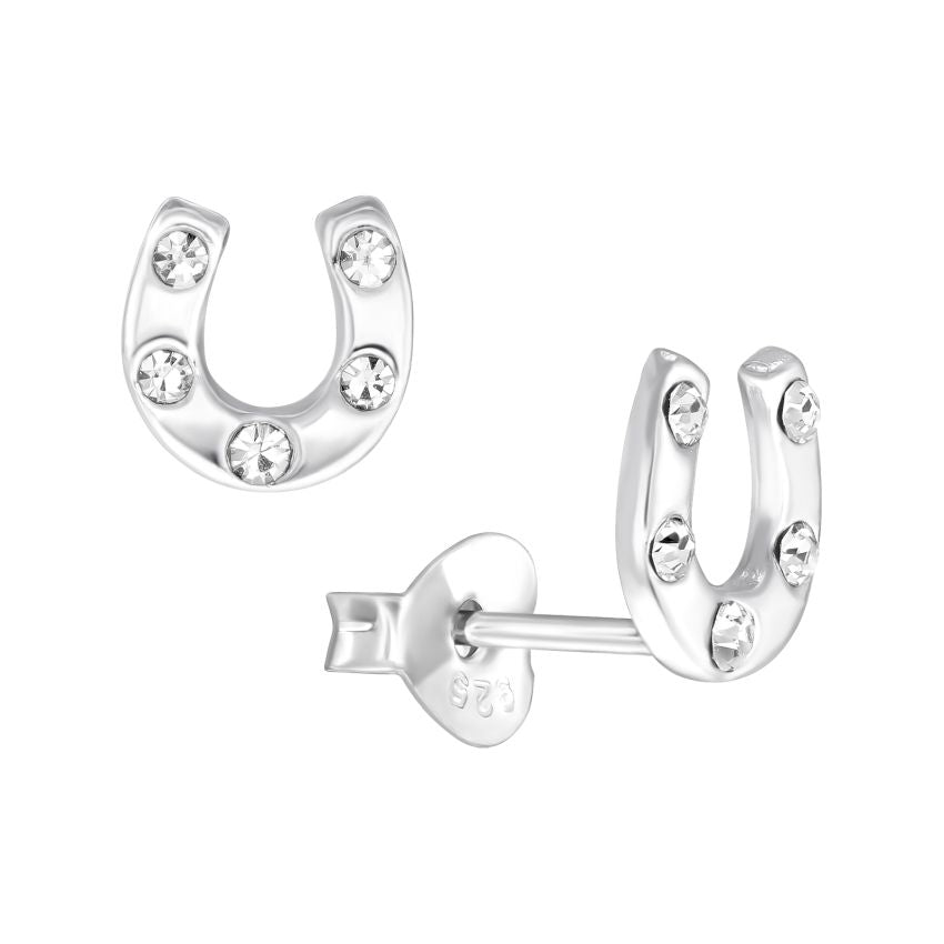 Small Sterling Silver CZ Horseshoe Earrings