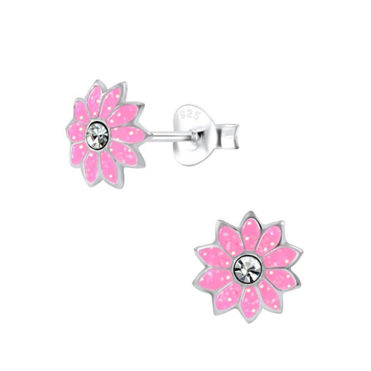 Small Sterling Silver Pink Daisy Stud Earrings