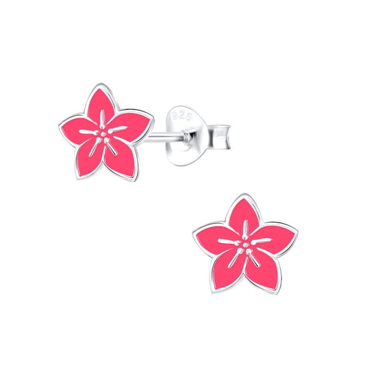Small Sterling Silver Pink Flower Stud Earrings