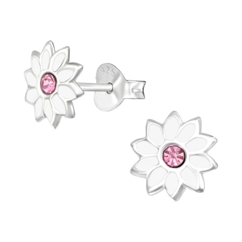 Small Sterling Silver White Flower Stud Earrings