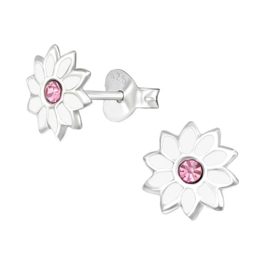 Small Sterling Silver White Flower Stud Earrings