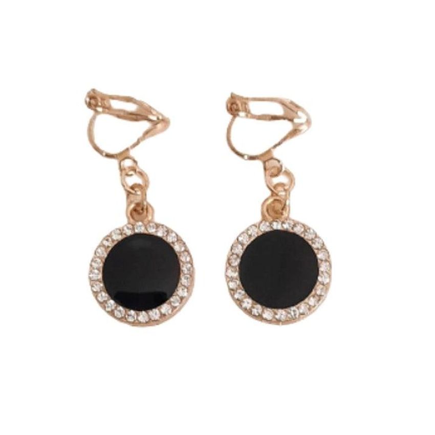 Small Circle Black Diamante Clip On Earrings