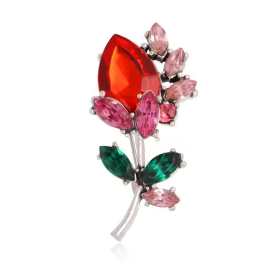 Small Red And Gold Flower Brooch