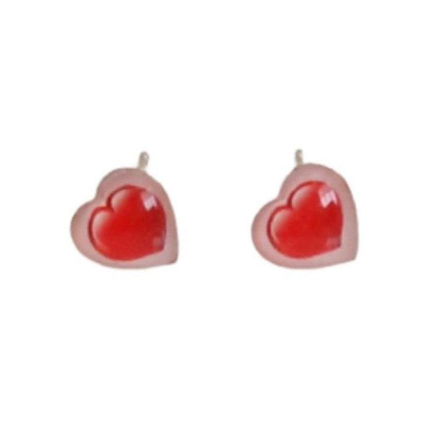 Small Red And Pink Heart Silver Stud Earrings